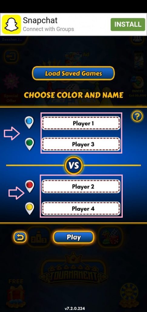 Choose colour and select players