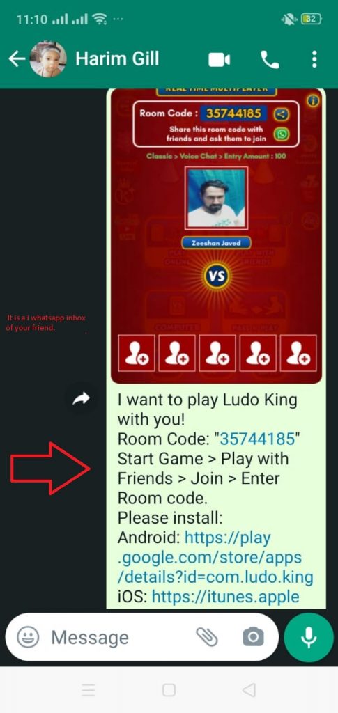 Room code in Whatsapp inbox